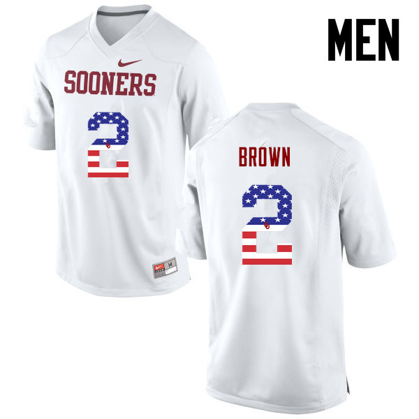 Men Oklahoma Sooners #2 Tre Brown College Football USA Flag Fashion Jerseys-White - Click Image to Close